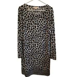 Michael Kors Animal Print Long Sleeve Dress Leopard Print‎ Size XL